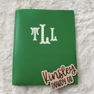 Plastic Pocket Folder w/ monogram gingham green boys, preppy name personalized custom 3-Prong Folder, subject Back to School supplies