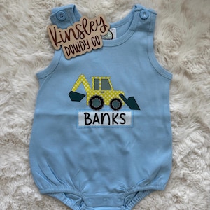construction truck boys bubble preppy personalized kids romper, unisex baby toddler spring summer clothing