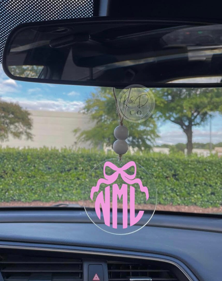 bow coquette Monogram Acrylic Car Charm | Acrylic Car Charm | Tassel Car Charm | Personalized Car Charm | Acrylic Circle Car Charm