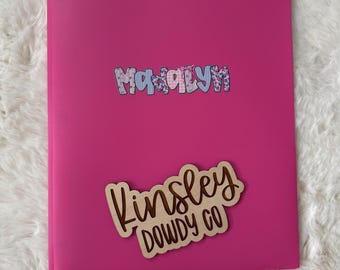 Plastic Pocket Folder w/ Name, preppy 3-Prong Folder, subject girls coquette bow Back to School