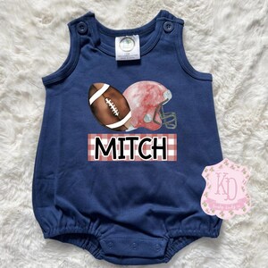 Custom football name Bubble Romper, blue boys Personalized Baby Toddler preppy custom kids coquette baby spring summer