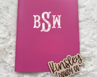 girls toile monogram Plastic Pocket Folder w/ Name, preppy name personalized custom 3-Prong Folder, subject boys bow Back to School supplies