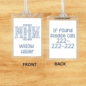 thick 10ml Personalized fishtail Chinoiserie toile blue girls gingham Bag Tag Watercolor Gingham Back to School Backpack Laminated Diaper