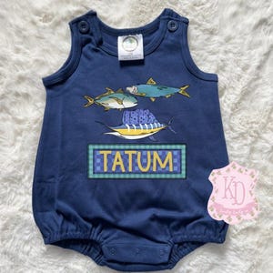 sword fish boys bubble preppy personalized kids romper, unisex tractor baby toddler spring summer clothing