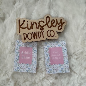 Personalized Flower Bow Bag Tag Green Watercolor Gingham Back to School Backpack Tag Laminated Baby Boy Girl Diaper Bag Tag Kids Tag