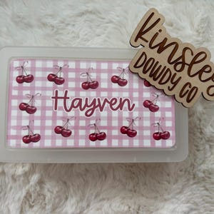 grandmillennial cherries preppy pink gingham Personalized Pencil Box, GIRLS School Supplies Plastic School Box Crayon Box Kids Supply Box