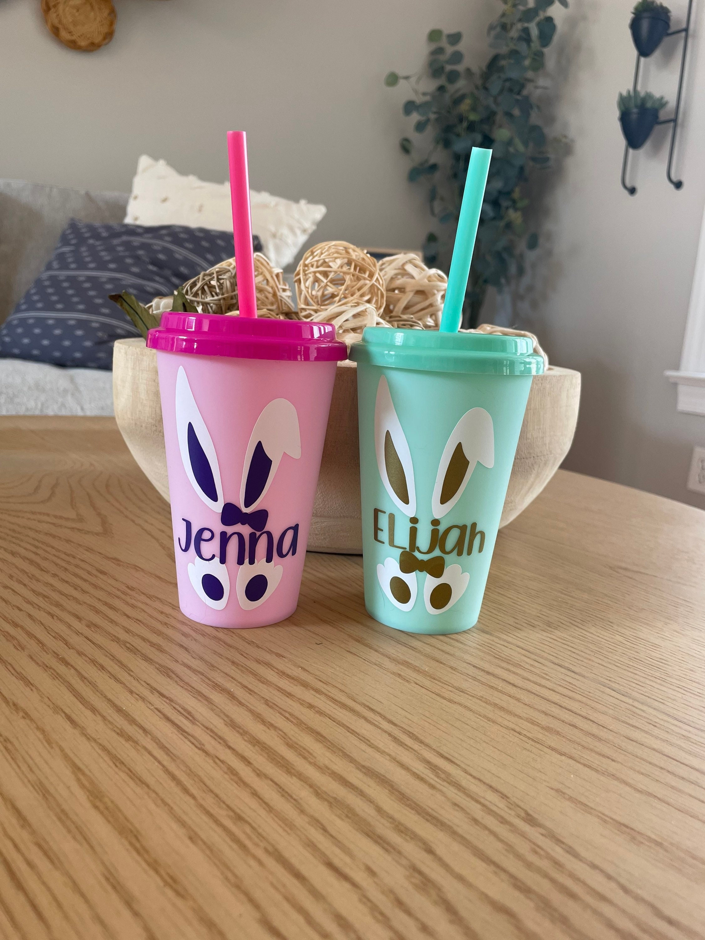 Bunny Ears Easter kids cups 12oz, kids cups with straws