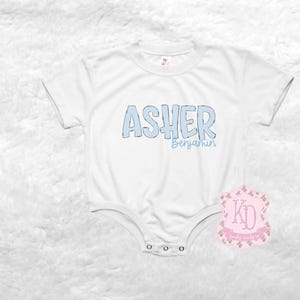 Custom gingham plaid boys name name t shirt Bubble Romper, bodysuit Personalized Baby Toddler preppy custom kids baby summer