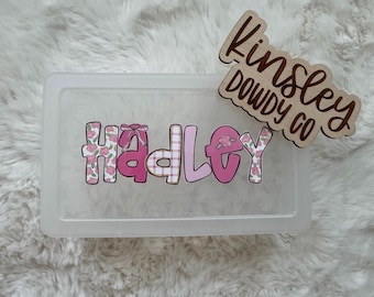 grandmillennial Personalized Pencil Box Back to School preppy, Supplies Art Box Custom name Box for Snacks for Kids Custom Name Pencil Box