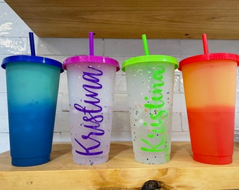 Color changing cup tumbler with name, team water bottles, Kids Personalized cup colorful gift custom 24oz, sports water bottle, Kids Gift