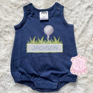 golf boys bubble preppy personalized kids romper, unisex tractor baby toddler spring summer clothing