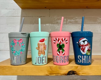 Kids Christmas Cups with Lid and Straw Kids Christmas Party Favors Kids Gifts Personalized Christmas Cups for Toddlers Gingerbread Kid Cup