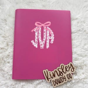 girls monogram Plastic Pocket Folder w/ Name, preppy name personalized custom 3-Prong Folder, subject boys bow Back to School supplies