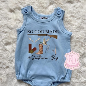 god made a southern boy Bubble Romper, blue boys Baby Toddler preppy kids coquette baby spring summer