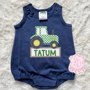 tractor boys bubble preppy personalized kids romper, unisex tractor baby toddler spring summer clothing