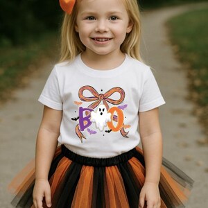 girls boo ghost with bow Halloween Shirt for Toddler, Personalized Boo Toddler Tee, Pumpkin Shirt, Spooky Season, Spooky tee