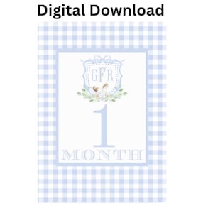 NUR DIGITAL Grandmillennial Monogramm Baby Meilensteinkarten 5 von 7 für Baby preppymonat Meilenstein Baby preppy