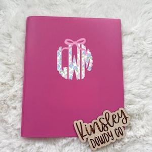 girls monogram Plastic Pocket Folder w/ Name, preppy name personalized custom 3-Prong Folder, subject boys bow Back to School supplies