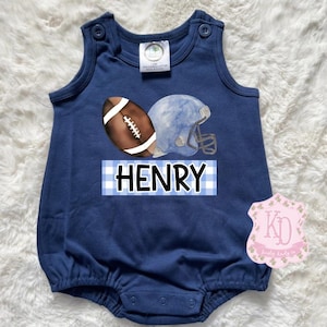 Custom football name Bubble Romper, blue boys Personalized Baby Toddler preppy custom kids coquette baby spring summer