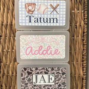 girl boy grandmillennial preppy gingham Personalized Pencil Box, camo pink sports School Supplies Plastic School Crayon Box Kids Supply Box