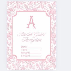 NUR DIGITAL rosa Toile Monogramm Baby Mädchen Krankenhaus Schild, Wappen Gewicht Größe Name Zeit Geburt Stats Ankündigung, preppy grandmillennial