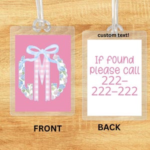 thick 10ml Personalized monogram Bow Bag Tag Green Watercolor Gingham Back to School Backpack Tag Laminated Baby Boy Girl Diaper Bag kids
