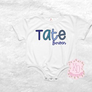 Custom blue boys name name t shirt Bubble Romper, bodysuit Personalized Baby Toddler preppy custom kids coquette baby summer