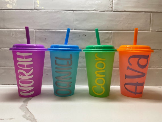 Kids Cups With Straws and Lids - 5 Kids Tumblers with Lids and Straws,  Vibrant 16oz Color Changing Cups for Kids, Kids Straw Cups No Spill,  Durable & Splash-Proof, Kids Plastic Cups