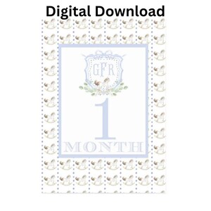 NUR DIGITAL Monogramm Schaukelpferd kundenspezifische Wappen-Baby-Meilenstein-Karten, 5 von 7 für Babyjungen preppymonat Meilenstein Baby preppy