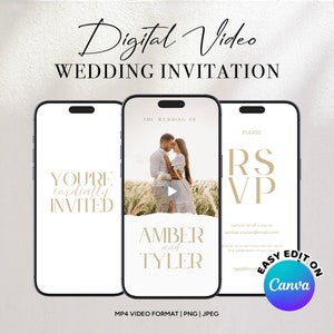 Wedding Video Invitation Template, Animated Wedding Invitation, Editable Canva Wedding Invitation
