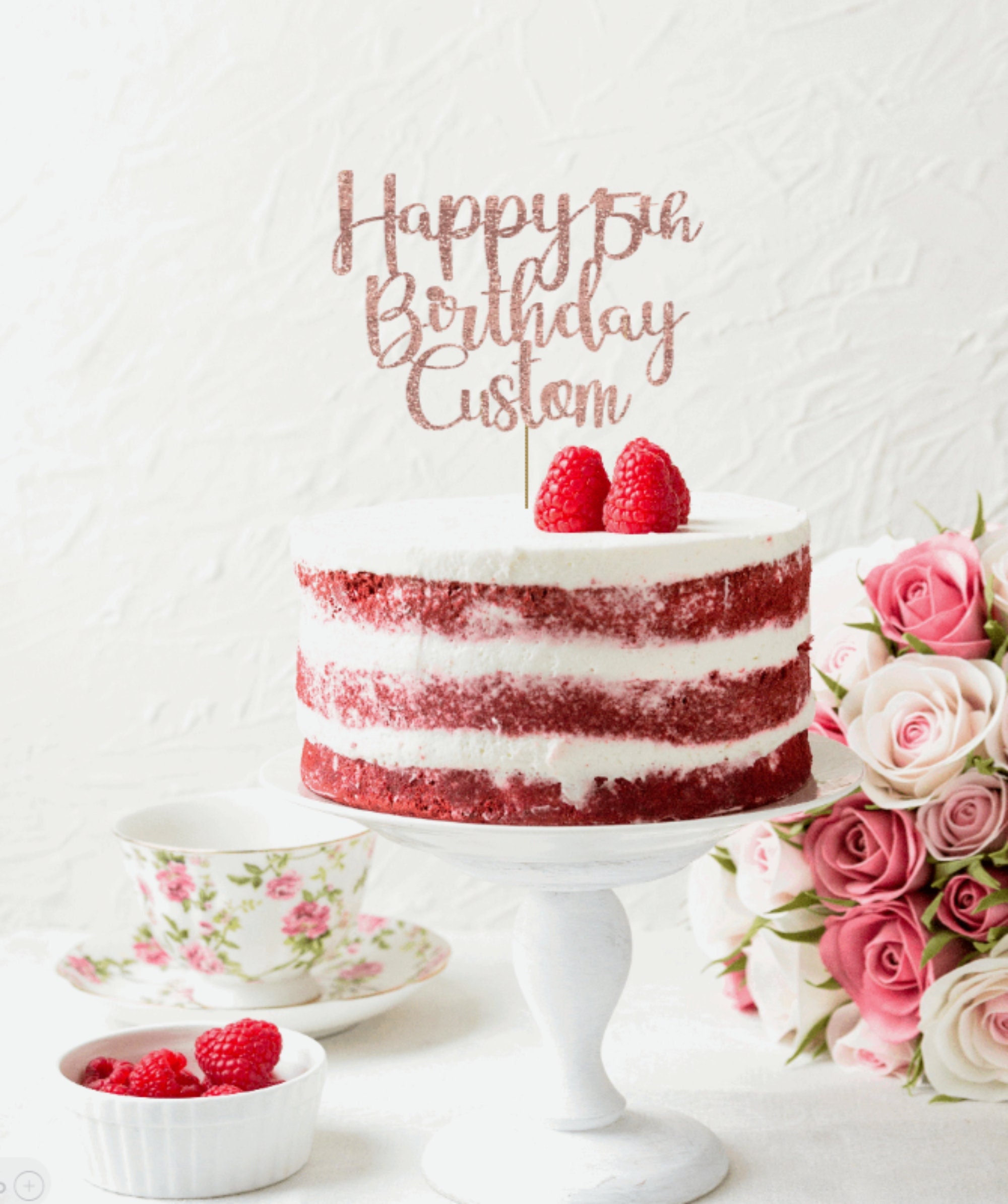 Rose Gold Glitter Happy Birthday Cake Topper Personalized - Etsy