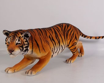 Tiger Figurine Decor Wood Statue Wall Art Cat Bengal Stripe Miniature Carve Gift 