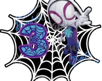 Gwen Spidey Cake Topper, Age 3, Spider-Man Party (Digital Download)