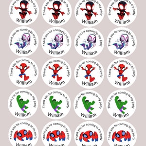 Stickers and Edible Cupcake Toppers - Spidey and his amazing friends inspired High Gloss  - Party bags, thank you,