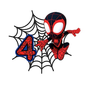 Personalised Spider-Man cake topper with the option of added Stickers Spidey Spin Number Only