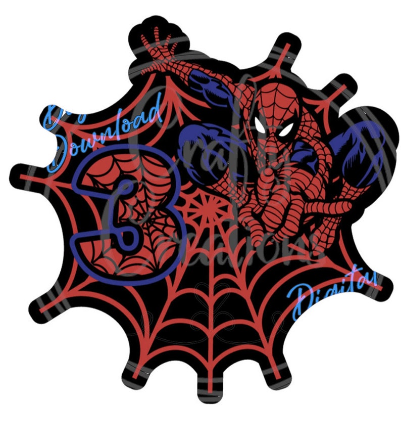 May include: A digital graphic featuring Spider-Man in red and blue, with a black web design and the number 3 in blue. The words "Download Digital" are also present in the image.