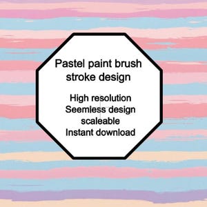 Puede incluir: Diseño de trazo de pincel pastel con trazos horizontales en tonos rosa, azul y morado. La imagen incluye texto dentro de un octágono negro que dice: "Alta resolución, Diseño sin costuras, escalable, Descarga instantánea."