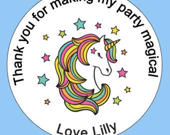 24 x  PRE-CUT Stickers - Magical Unicorn High Gloss Stickers - Party bags, thank you, reward charts, schools, Magic