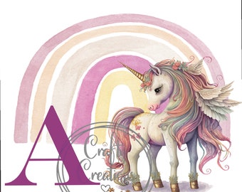 Complete Alphabet unicorn Digital Download, PNG JPEG 2000 Rainbow and unicorn watercolour. sublimination, diy, cricuit,