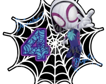 Gwen Spidey Cake Topper, Age 4, Birthday Party Decorations (Digital Download)