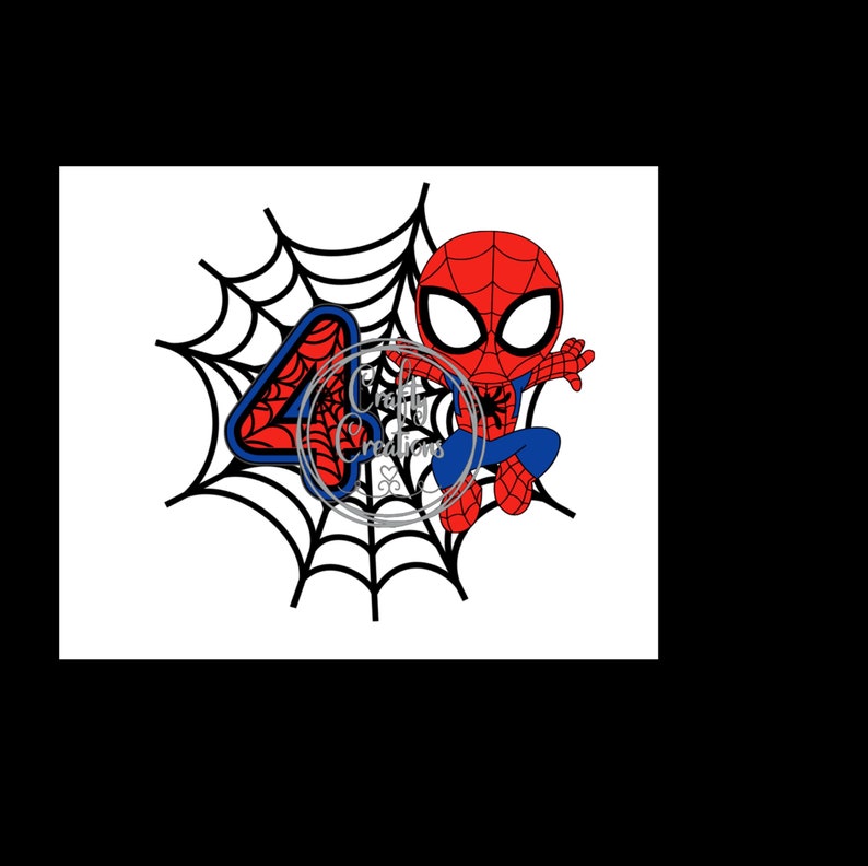 May include: A cartoon illustration of Spider-Man in a dynamic pose, set against a black spiderweb. The number "4" is featured in red and blue, with the text "Craft Creations & Co" overlaid. The character is in red and blue.