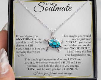 Silver and Opal Sea Turtle Necklace, 1st Anniversary Gift, Girlfriend Gift Turtle Jewelry