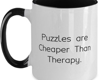 Cool Puzzles Two Tone 11oz Mug, Puzzles Are Cheaper Than Therapy, Present For Friends, Gag Gift From Friends, Family, Colleagues, Work Mates