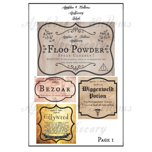 Vintage Apothecary Potion Labels for Jars or Bottles, Printable Downloadable Potion Labels for Your Own Potion Collection or Halloween Party