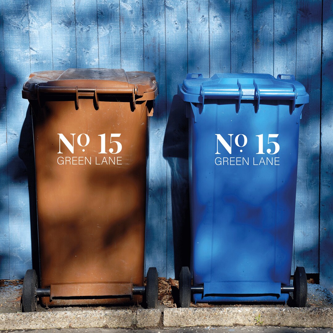 Personalised Wheelie Bin Stickers Door Vinyl Set of 3 or 4 Vinyl Decal