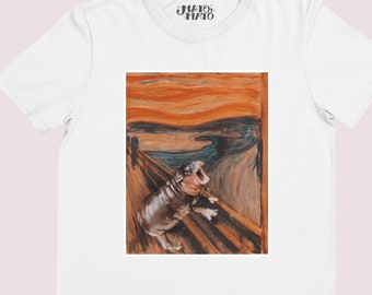 Scared Moo Deng Meme Shirt, Cute Baby Hippo Funny Tshirt, The Scream Parody Edward Munch, Cool Unique Gifts, Moo Deng Meme