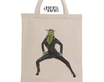 Shrek Tote Bag, Tiktok Meme, Sturdy bag with long handles, Reusable shopper or cool gift idea, Donkey, Fiona, Unique Gift Premium Cotton