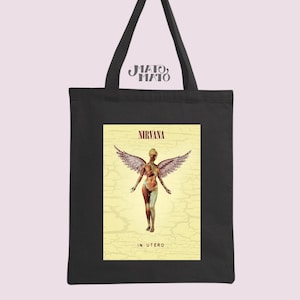 Nirvana In Utero Tragetasche, Band Print, Album Cover, Stabile Tasche mit langen Griffen, Wiederverwendbarer Shopper oder coole Geschenkidee, Einzigartiges Geschenk