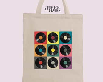 Retro Vinyl Records Pop Art Tote, great gift for the music lover, Vinyl Record DJ collector gift, unique birthday gift for the friend