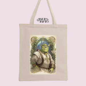 Shrek Art Nouveau Tote Bag, Cool and Unique Shrek Illustration Fan Art, Shrek Gifts for all Ogre Lovers Premium Cotton